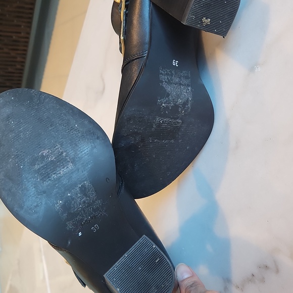 Topshop Black Heeled Boots with Gold Buckles - Picture 8 of 8